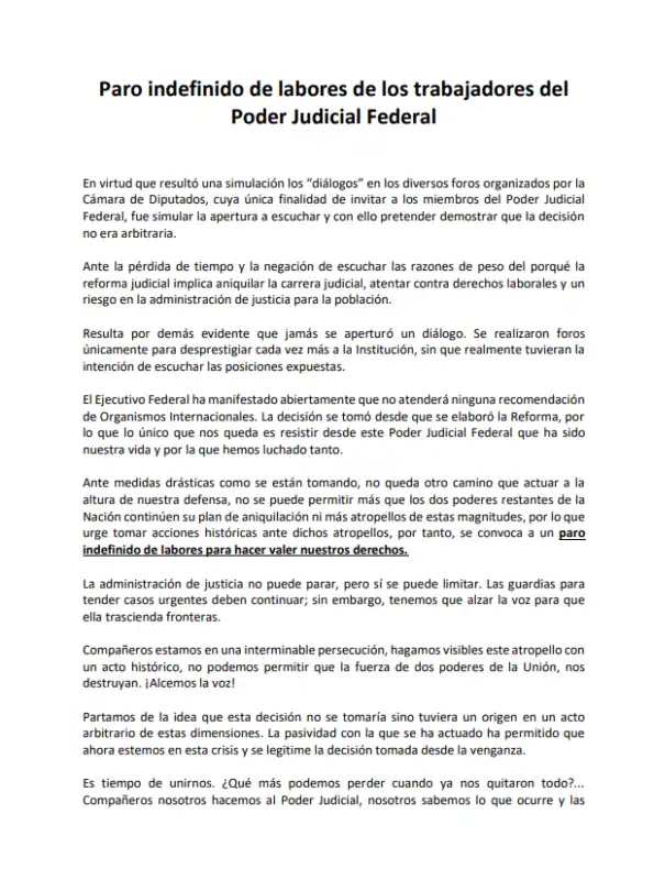Comienza el paro en el Poder Judicial, trabajadores desafían la reforma de AMLO 1 paro pjf 1