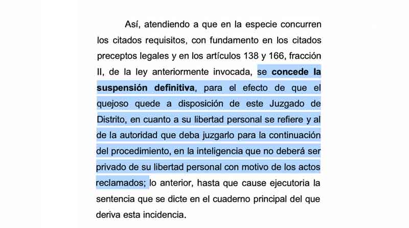 Prisión preventiva: ¿una trampa para silenciar a Luján antes de su audiencia federal? 1 se concede la
suspensión definitiva, para el efecto de que el
quejoso quede a disposición de este Juzgado de
Distrito, en cuanto a su libertad personal se refiere y al
de la autoridad que deba juzgarlo para la continuación
del procedimiento, en la inteligencia que no deberá ser
privado de su libertad personal con motivo de los actos
reclamados